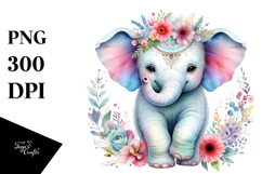 Colorful Baby Elephant Watercolor Clipart Product Image 1