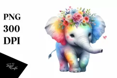 Colorful Baby Elephant with Big Eyes | Sublimation | Clipart Product Image 1
