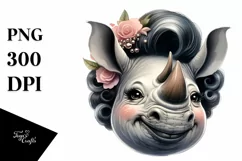 Funny Smiling Rhino Portrait | Sublimation Clipart Product Image 3