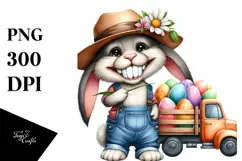 Goofy Bunny on Truck with Eggs, PNG Product Image 1