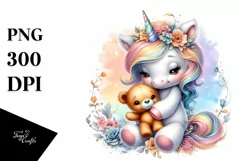 Colorful Baby Unicorn with Teddy Bear Product Image 1