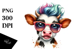 Funny Baby Cow with Enthusiastic Expression, PNG Product Image 1