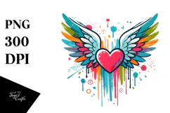 Colorful Love Heart Wings PNG Product Image 1