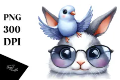 Funny Rabbit Dove Sunglasses Watercolor Clipart Product Image 1
