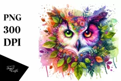 Colorful Owl with Plant Leaves PNG Product Image 3