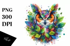 Vibrant Owl with Plant Leaves PNG Product Image 3
