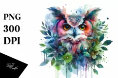Abstract Owl with Plant Leaves PNG Product Image 3