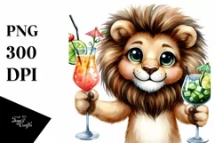 Cute Lion with Cocktails Clipart Product Image 3
