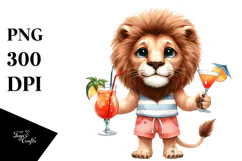 Cute Lion with Cocktails Clipart Product Image 1