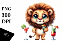 Cute Lion with Cocktails Clipart Product Image 1