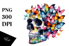 Grungy Skull with Butterflies, PNG Product Image 1