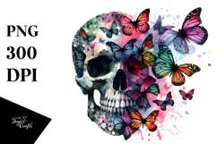 Colorful Skull with Butterfly Silhouettes PNG Product Image 1