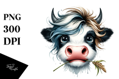 Watercolor Cow with Hay Straw, Transparent PNG Product Image 1