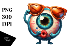 Funny Eyeball Monster with Sunglasses PNG Product Image 1
