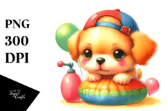 Vibrant Cute Baby Dog with Pumpkin Clipart Product Image 1