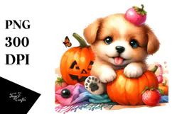 Vibrant Cute Baby Dog with Pumpkin Clipart Product Image 1