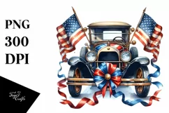 Vintage Car USA Flag Clipart Product Image 3