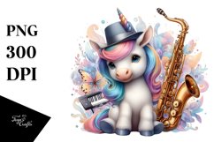 Colorful Baby Unicorn with Jazz Club PNG Product Image 3