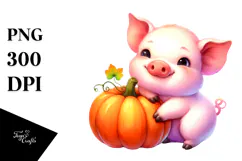 Vibrant Cute Baby Pig with Pumpkin Clipart Product Image 1