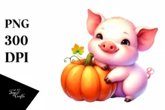 Vibrant Cute Baby Pig with Pumpkin Clipart Product Image 1