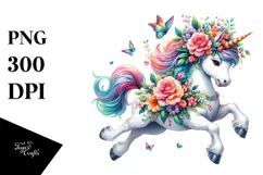 Cute Unicorn Dancing in Floral Wreath, Transparent PNG Product Image 1