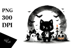 Funny Halloween Clipart Black Cat PNG Product Image 1