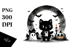 Funny Halloween Clipart Black Cat PNG Product Image 1