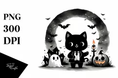 Funny Halloween Clipart Black Cat PNG Product Image 3