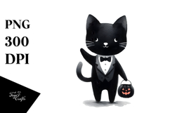 Funny Halloween Clipart Black Cat PNG Product Image 1