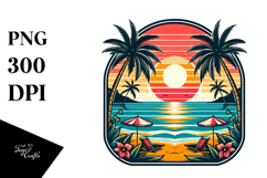 Retro Tropical Beach Sunset Clipart PNG Product Image 1