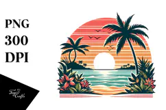 Retro Tropical Beach Sunset PNG Product Image 1