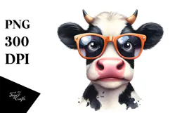 Funny Cow with Sunglasses Watercolor Product Image 1