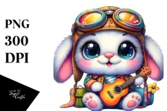Colorful Bunny with Guitar PNG Product Image 1