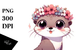 Ridiculously Cute Otter with Flower Crown PNG Product Image 1