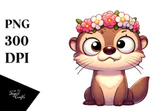 Cute Cartoon Otter with Flower Crown PNG Product Image 1