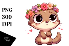 Cute Cartoon Otter with Flower Crown PNG Product Image 1