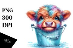 baby highland cow in a Watery Bucket Clipart Product Image 3
