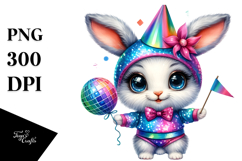 Baby Rabbit with Disco Ball Outfit and Party Hat PNG Product Image 1