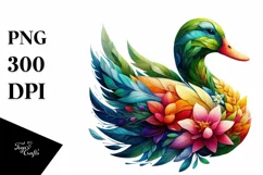 Vibrant Duck with 3D Looking Flowers PNG Product Image 1