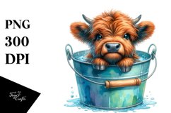 baby highland cow in a Watery Bucket Clipart Product Image 3