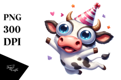 Joyful Cartoon Cow with Party Hat PNG Product Image 1