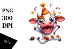 Goofy Cartoon Cow with Party Hat PNG Product Image 1