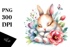 Colorful Cute Baby Rabbit Flower Watercolor Clipart Product Image 1