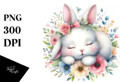 Colorful Cute Baby Rabbit Flower Watercolor Clipart Product Image 1