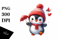 Cute Winter Penguin Sleigh Ride PNG Product Image 1