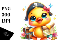 Smiling Baby Duck with Treasure Map PNG Product Image 1