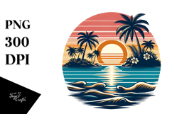 Retro Tropical Island Sunset PNG Product Image 1
