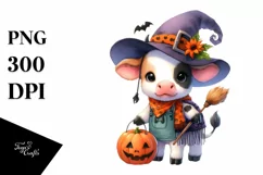 Vibrant Baby Cow Halloween Scene | Clipart Product Image 1