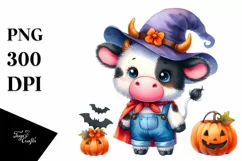 Vibrant Baby Cow Halloween Scene | Clipart Product Image 3