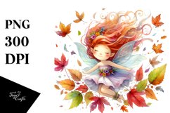 Colorful Fairy Tumbling with Autumn Leaves PNG Product Image 1